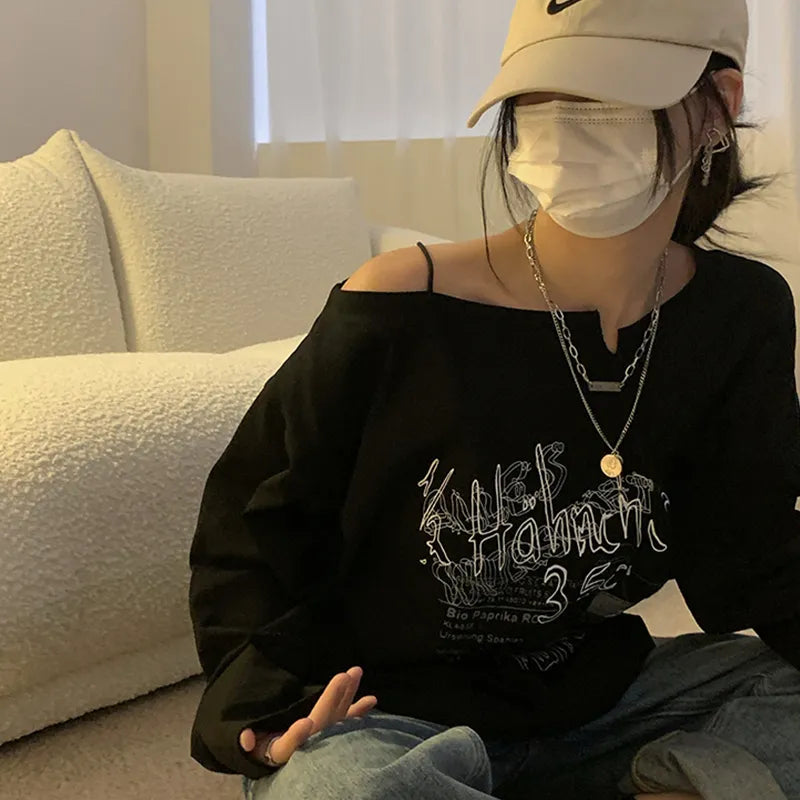 Print Off Shoulder Long Sleeve