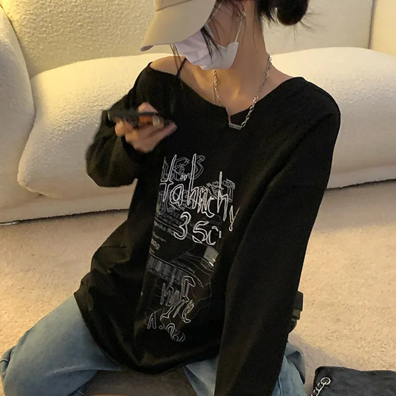 Print Off Shoulder Long Sleeve