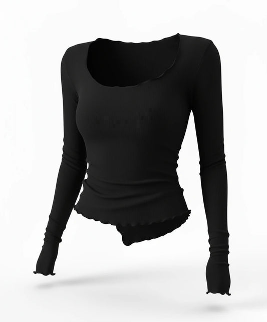 Basic Langarmshirt mit Rüschen