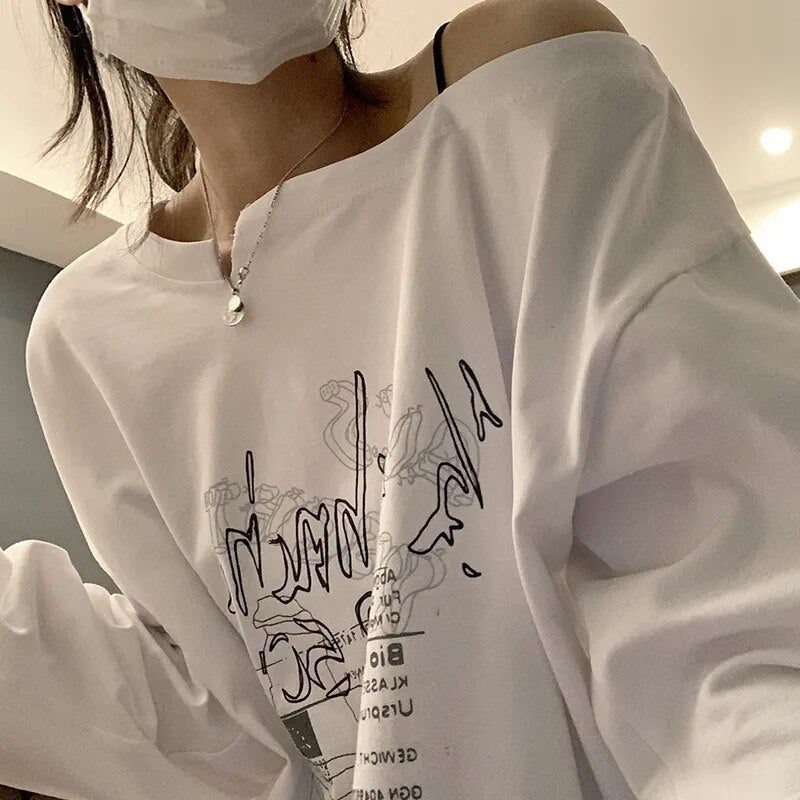Print Off Shoulder Long Sleeve