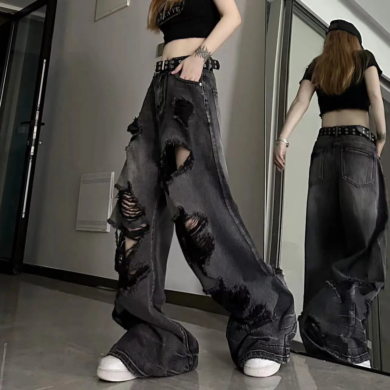 Ripped Wide Leg Jeans