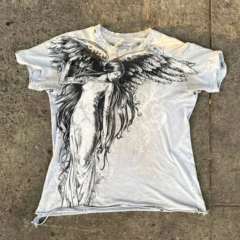 Camiseta vintage con estampado de ángel