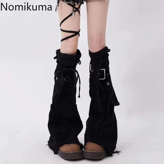 Beinwärmer aus Denim mit gekreuztem Patchwork