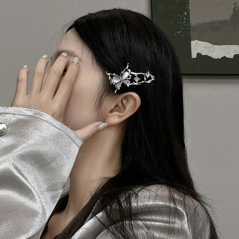 Chrome Butterfly Hair Clips