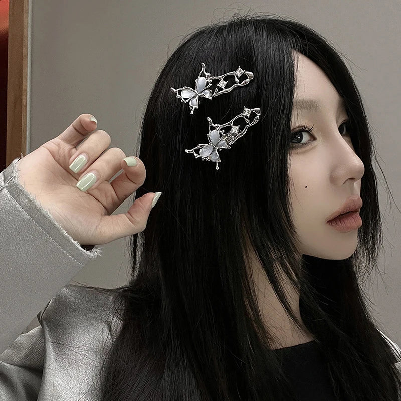 Chrome Butterfly Hair Clips