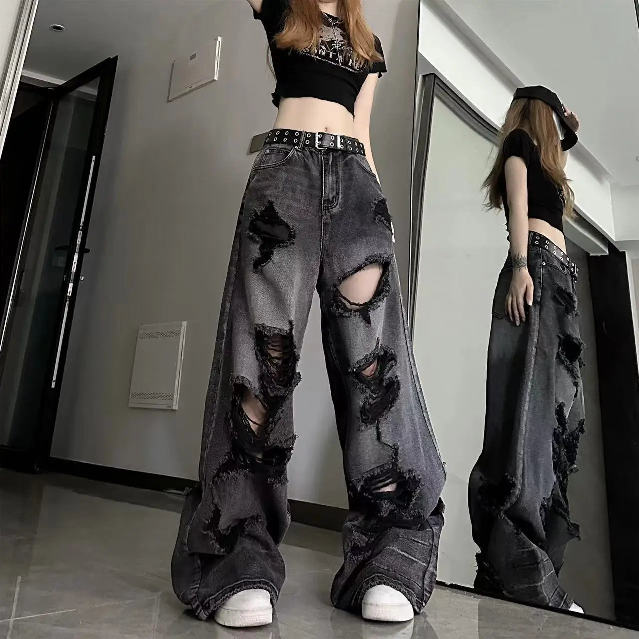 Ripped Wide Leg Jeans