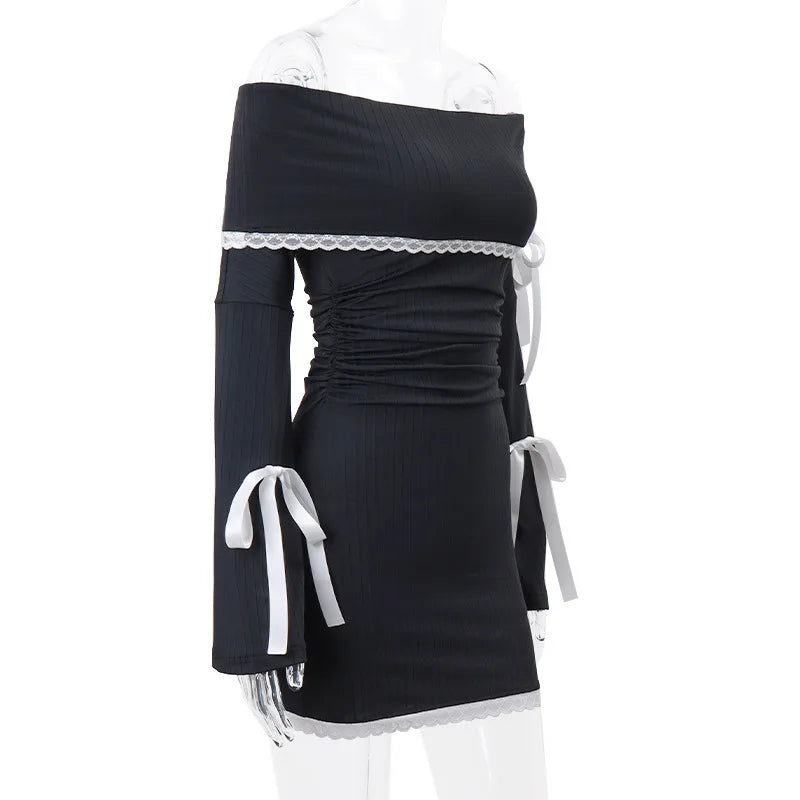 Vestido mini con lazo y manga larga