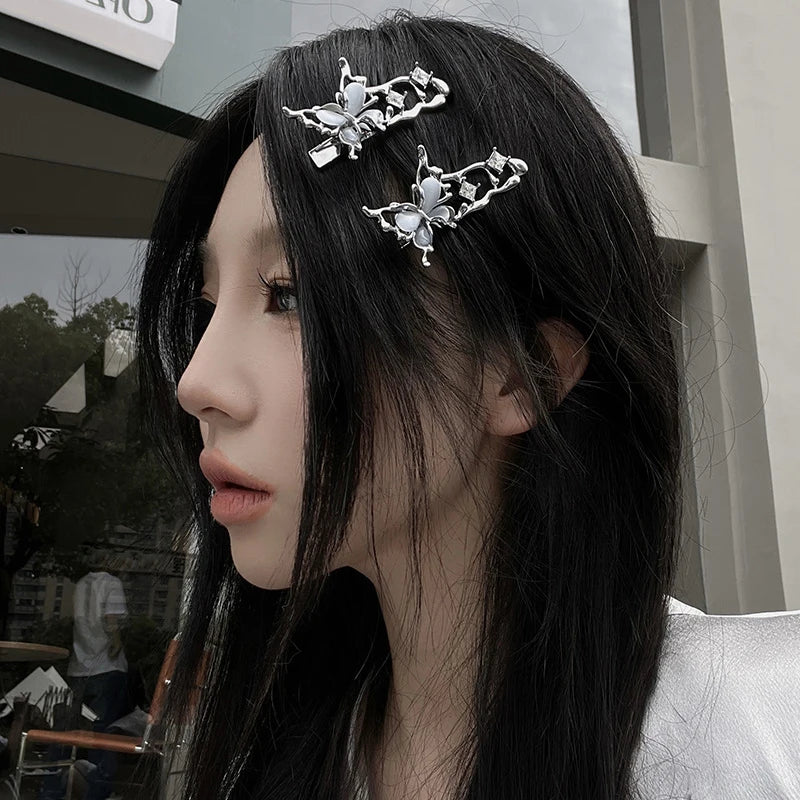 Chrome Butterfly Hair Clips