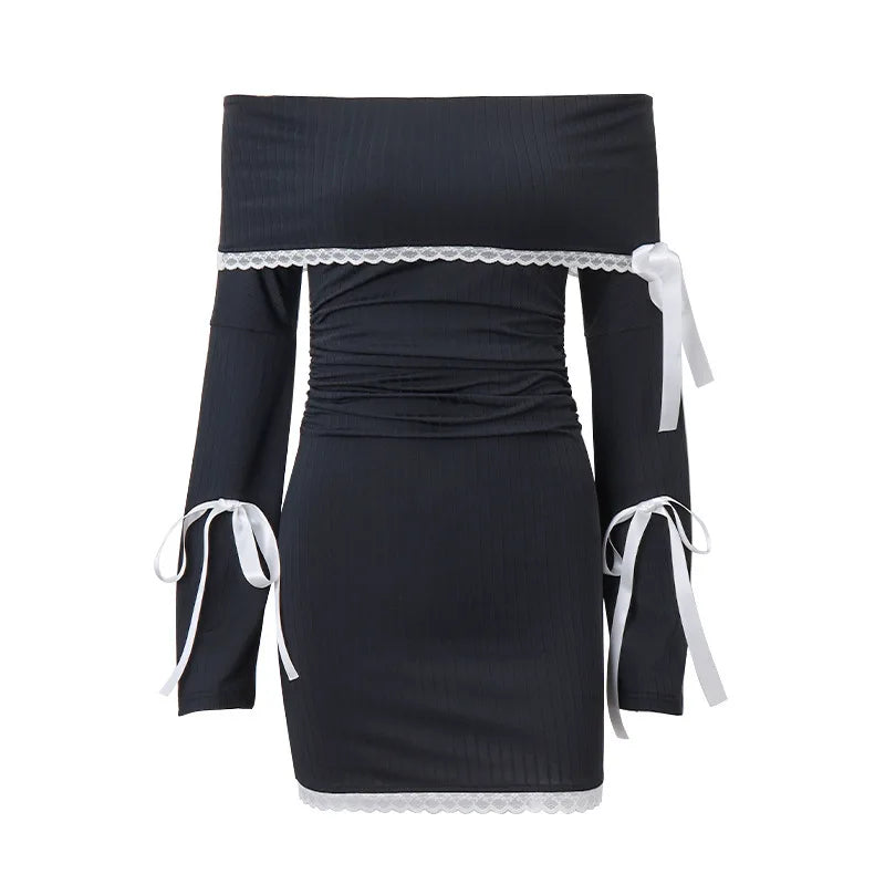 Vestido mini con lazo y manga larga
