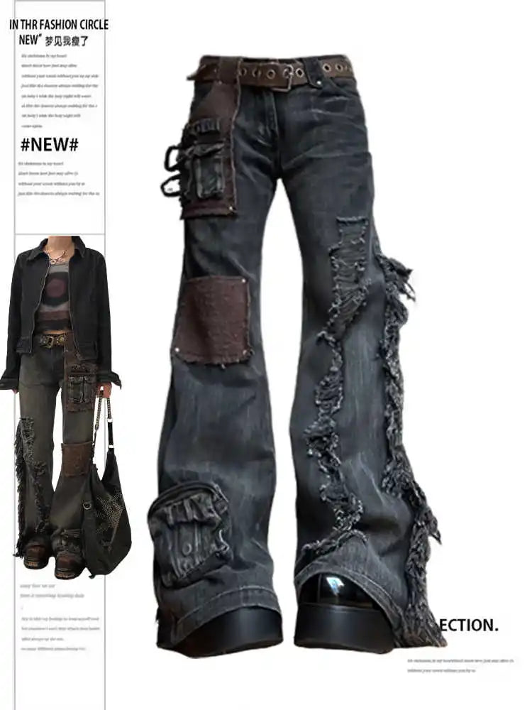 Grunge Patchwork Flare Jeans