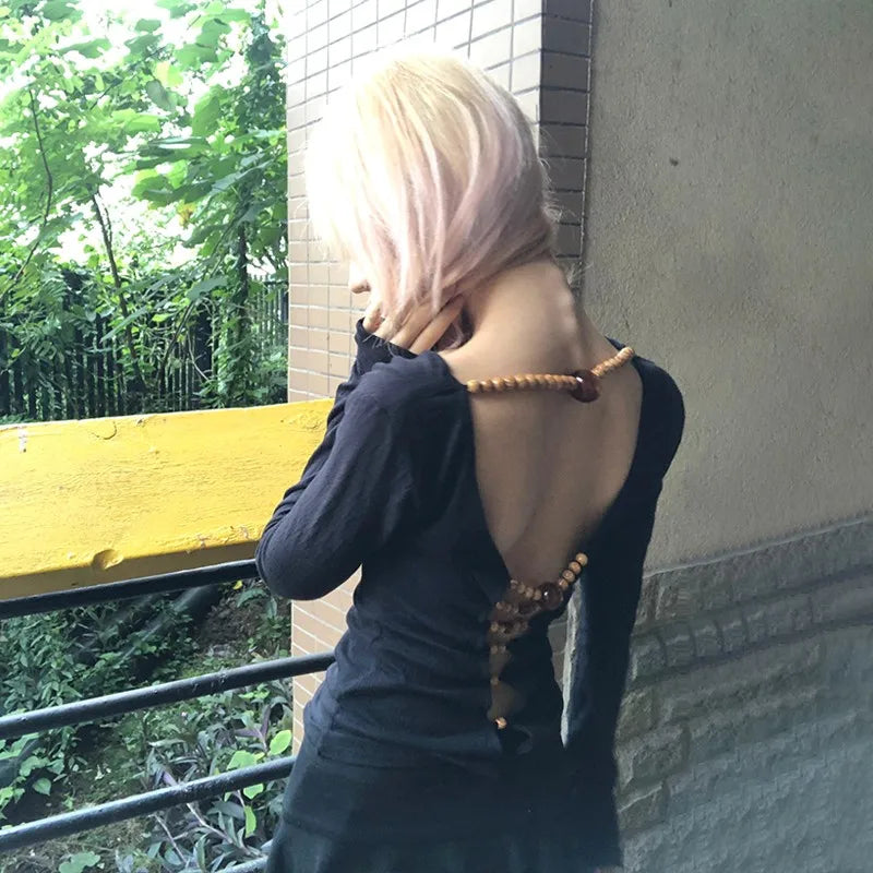 Perlenbesetztes Langarmshirt