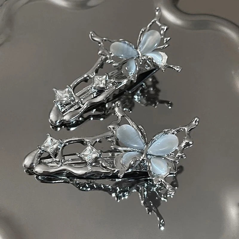 Chrome Butterfly Hair Clips