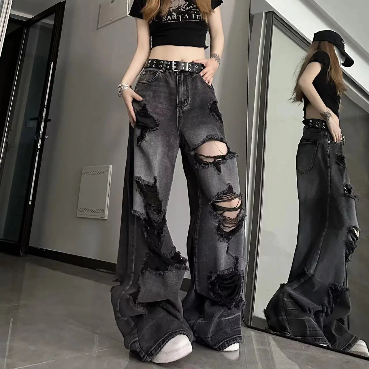 Ripped Wide Leg Jeans