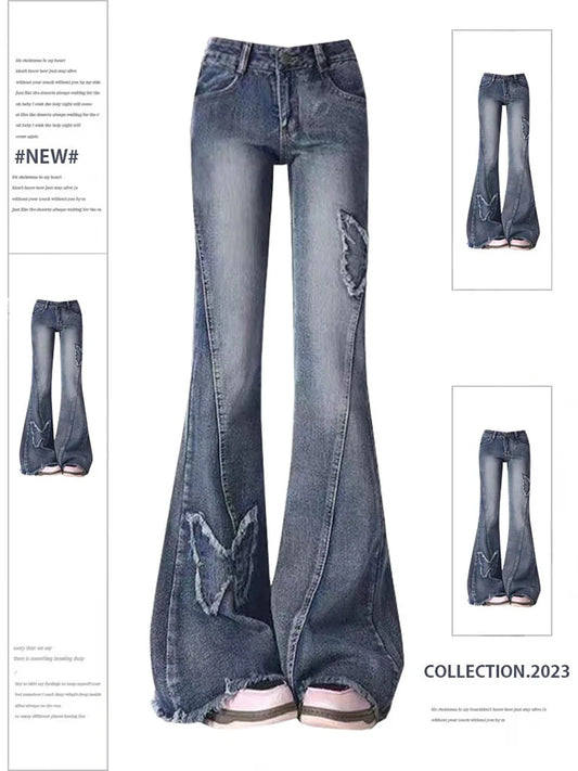 Niedrige Taillenjeans mit Schmetterlingsmuster