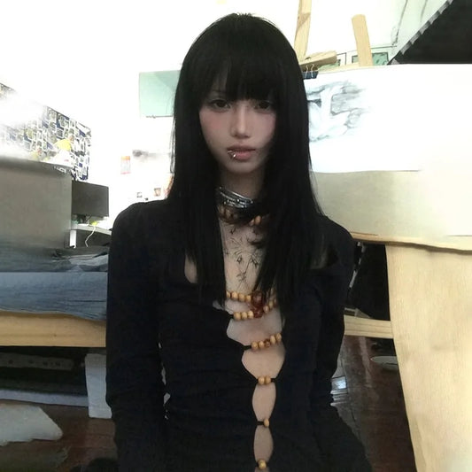 Perlenbesetztes Langarmshirt