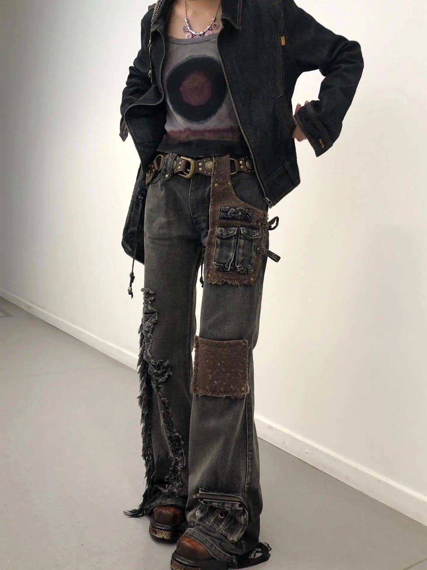 Grunge Patchwork Flare Jeans