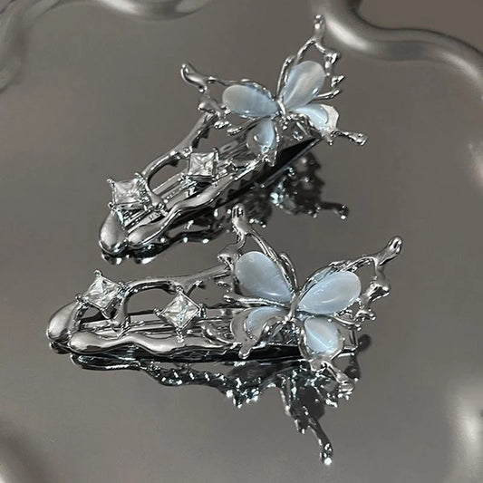 Chrome Butterfly Hair Clips