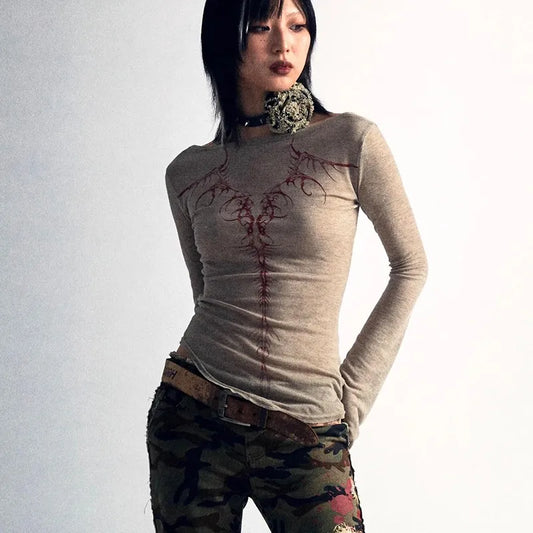 Langarmshirt mit Grunge-Print