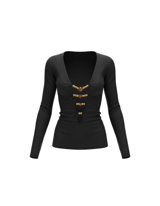 Perlenbesetztes Langarmshirt